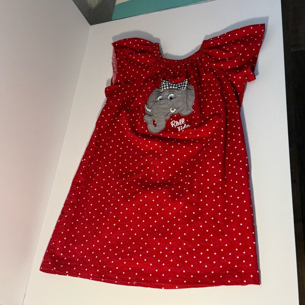 Alabama Football Roll Tide Red Polka Dot Girls 3D Dress Elephant Tail Bows